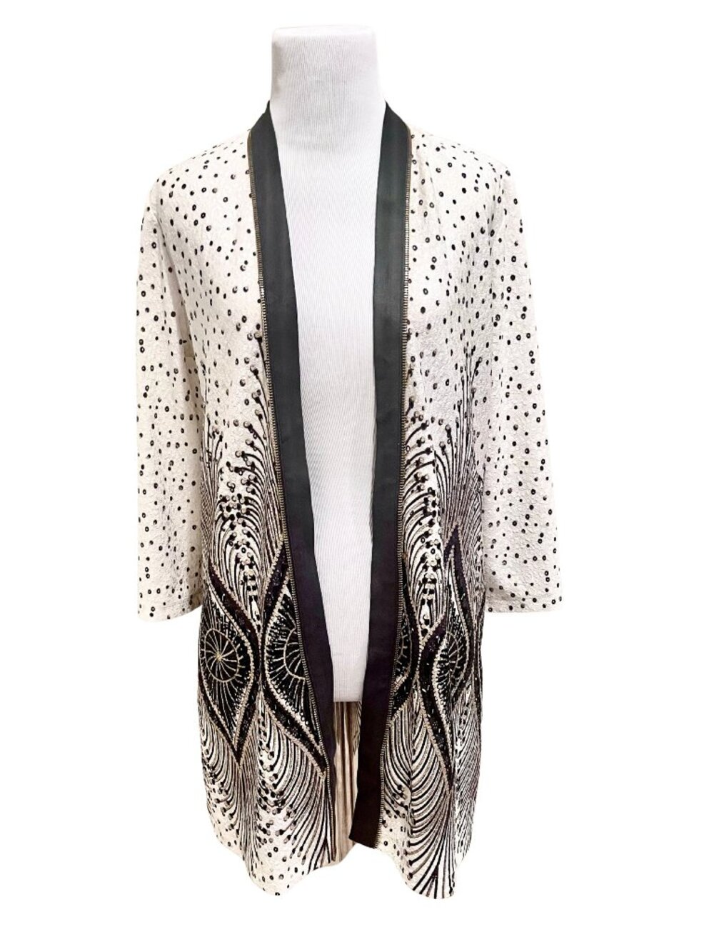 Beautiful Ivory Metallic Art Deco Design Open and Airy Cardigan